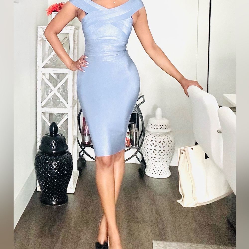 2 piece boat neck bandage skirt set